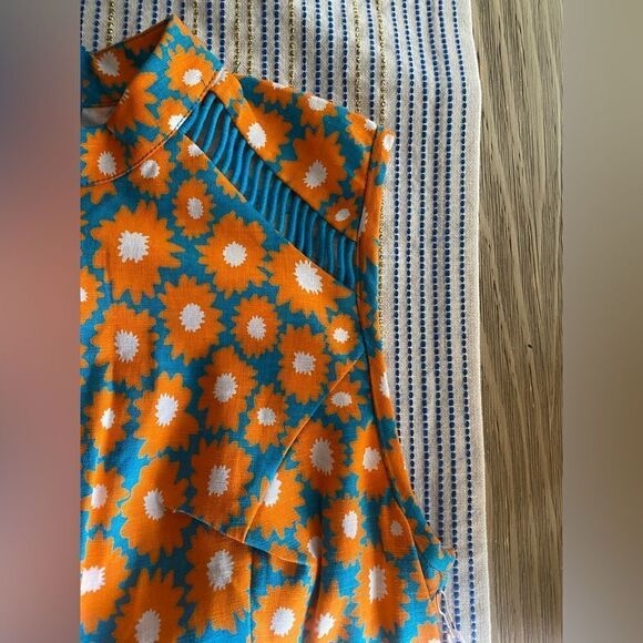 STAUD Atlas Top Sleeveless Orange Blue Daisy Linen Cotton Blend Shirt Sz 0 NWT - Picture 8 of 17